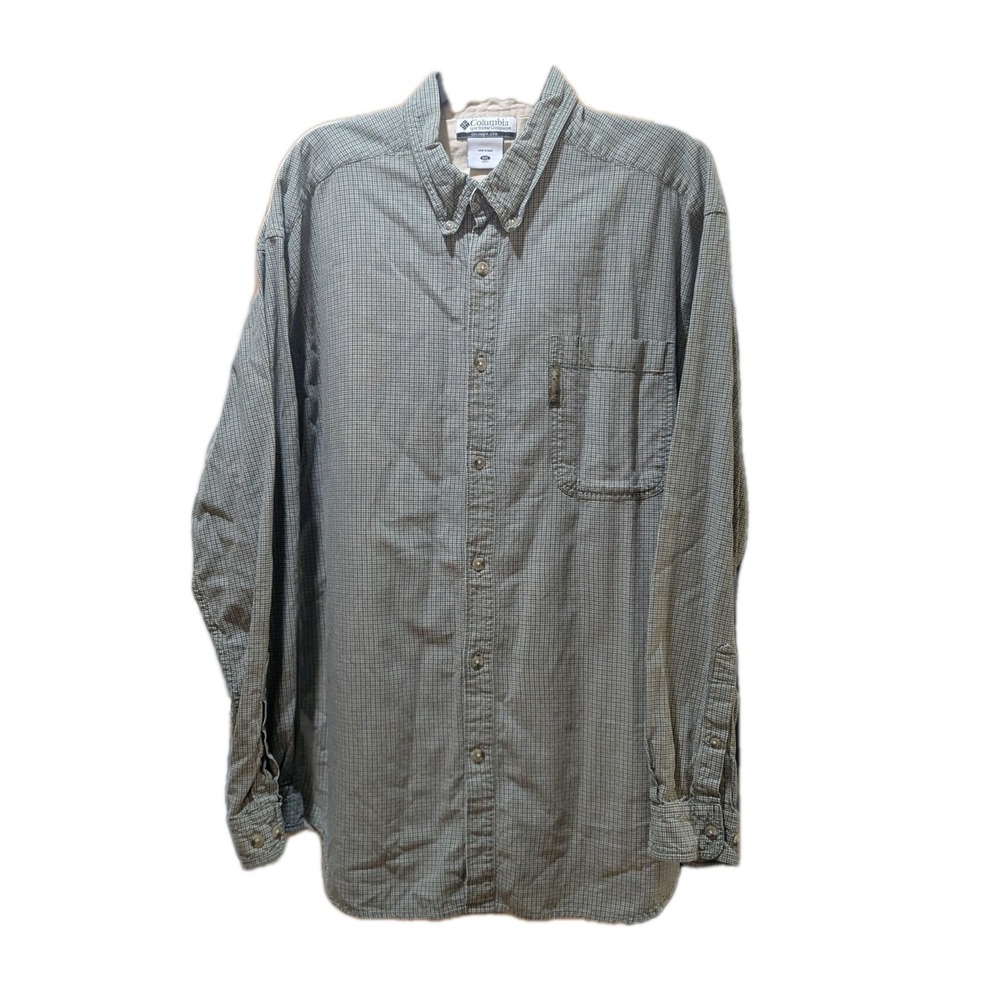Columbia Olive Green Long Sleeve Button Down Shirt‎ Mini Plaid Men's XXLarge